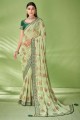 Embroidered,printed Saree in Pista Georgette