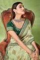 Embroidered,printed Saree in Pista Georgette