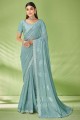 Georgette Saree with Stone,printed in Sky blue