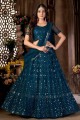 Teal blue Embroidered Party Lehenga Choli in Net