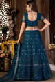 Teal blue Embroidered Party Lehenga Choli in Net