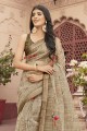Brown Saree in Organza with Printed