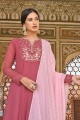 Embroidered Gown Dress in Rose pink Georgette