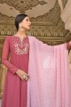 Embroidered Gown Dress in Rose pink Georgette