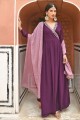 Georgette Gown Dress in Wine with Embroidered