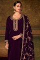 Purple Velvet Eid Palazzo Suit with Embroidered