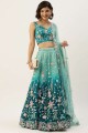 Embroidered Net Lehenga Choli in Teal  with Dupatta