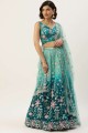Embroidered Net Lehenga Choli in Teal  with Dupatta