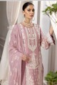 Faux georgette Embroidered Peach Eid Palazzo Suit with Dupatta