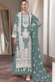 Faux georgette Eid Palazzo Suit with Embroidered in Aqua blue