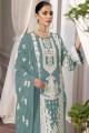 Faux georgette Eid Palazzo Suit with Embroidered in Aqua blue