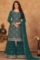 Faux georgette Eid Sharara Suit with Embroidered in Green