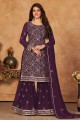 Faux georgette Eid Sharara Suit with Embroidered in Wine
