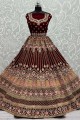 Maroon Wedding Lehenga Choli in Velvet Embroidered