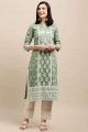 Green Straight Kurti in Poly cotton with Printed