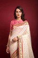 White Zari,weaving Banarasi silk Saree
