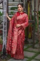 Weaving Tussar silk Saree in Red with Blouse