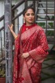 Weaving Tussar silk Saree in Red with Blouse