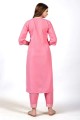 Embroidered Cotton Straight Kurti in Pink