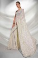 Embroidered Party Wear Saree in Off white Georgette