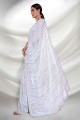 Off white Party Wear Saree with Embroidered Georgette