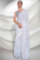 Off white Party Wear Saree with Embroidered Georgette
