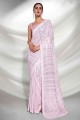 Party Wear Saree in Georgette Off white with Embroidered