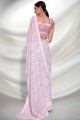 Party Wear Saree in Georgette Off white with Embroidered
