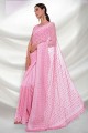 Georgette Embroidered Pink Party Wear Saree with Blouse