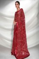 Georgette Maroon Party Wear Saree in Embroidered