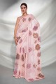 Embroidered Georgette Peach Party Wear Saree with Blouse