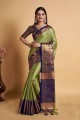 Silk Pista Saree in Weaving