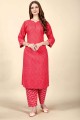 Straight Kurti in Pink Cotton with Printed