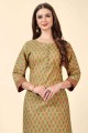 Cotton Straight Kurti in Green with Printed