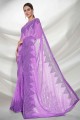 Embroidered Party Wear Saree in Purple Georgette