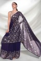 Georgette Embroidered Blue Party Wear Saree with Blouse