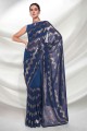 Blue Embroidered Party Wear Saree in Georgette