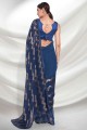 Blue Embroidered Party Wear Saree in Georgette
