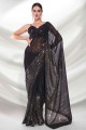 Georgette Party Wear Saree with Embroidered in Black