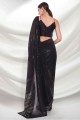 Georgette Party Wear Saree with Embroidered in Black
