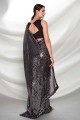 Black Georgette Party Wear Saree in Embroidered
