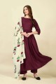 Wine  Anarkali Suit in Printed Cotton