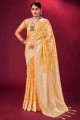 Saree in Yellow Banarasi silk with Weaving