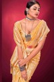 Saree in Yellow Banarasi silk with Weaving