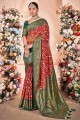 Printed Art silk Red Saree with Blouse