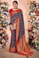 Art silk Saree in Navy blue with Printed,weaving