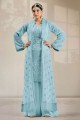 Georgette Embroidered Blue Palazzo Suit with Dupatta