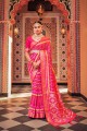 Printed,weaving,lace border Cotton Saree in Pink