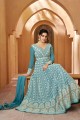 Blue Gown Dress in Embroidered Georgette