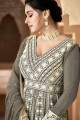 Georgette Embroidered Grey Gown Dress with Dupatta